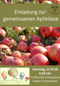 Plakat zur Einladung Streuobstsammeln am 11.10.25 um 9:30 Uhr